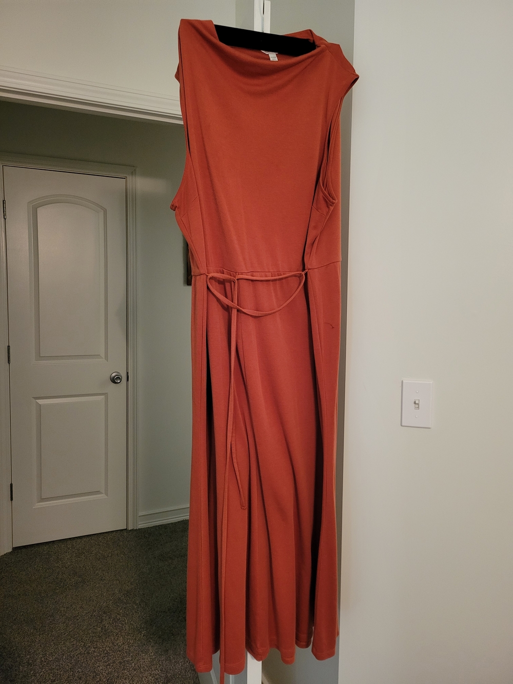 Cato Sleeveless Boat Neck Maxi Dress in Rust Orange With Belt